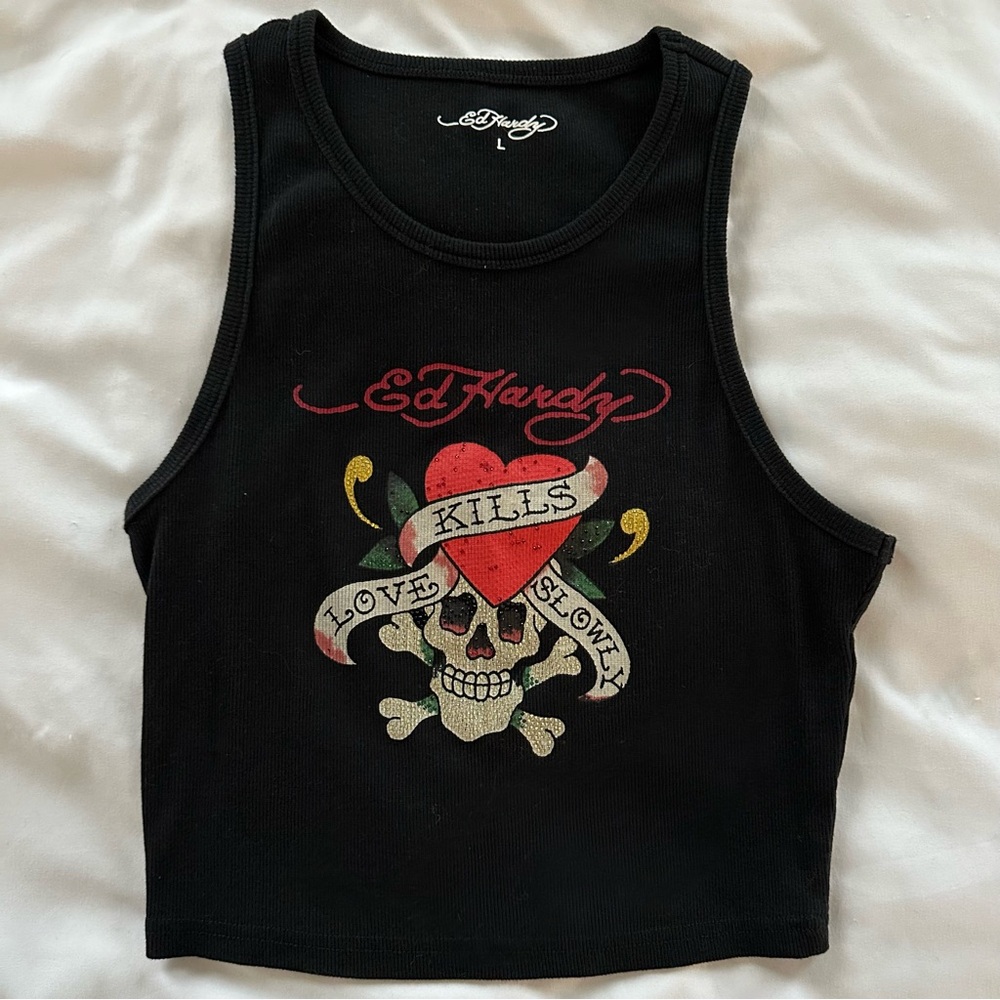 Ed Hardy Black Skull Graphic Tank Top